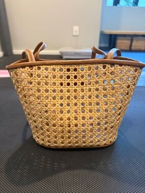 Woven Straw Tote with Tan Trim